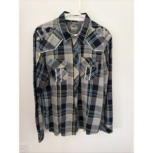 BKE Western Shirt Men Large Multicolor Plaid Excellent Pearl Snap Athletic Fit